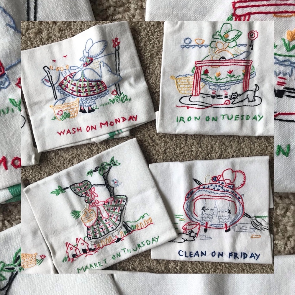 Anthropologie Embroidered Tea Towels — Set of 7
